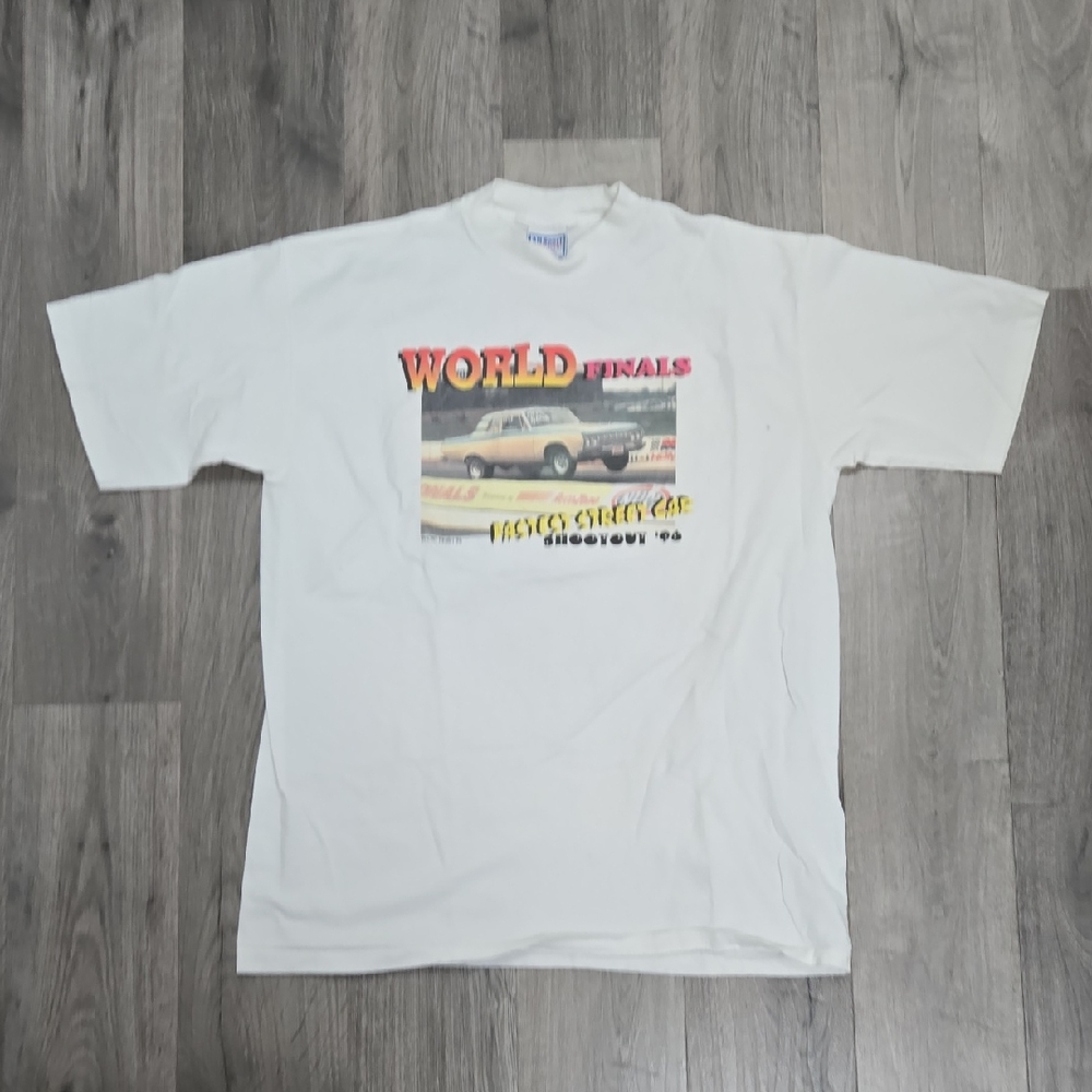 White Graphic T-Shirt with Car Print